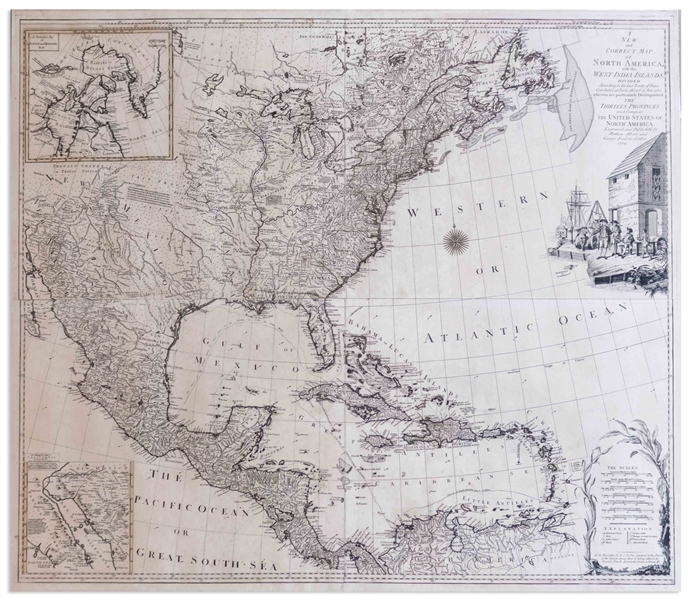 Stunning Hand-Colored Map of North America From 1784 Just After the Revolutionary War -- Large Four-Sheet Map Measures 46.875'' x 41'', in Exceptional Condition