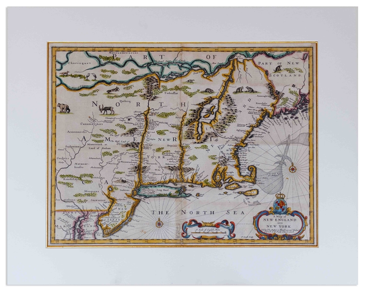 17th Century Map of New England, the First Map With Anglican Names Reflecting the Shift From Dutch to English Rule