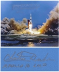 Charlie Duke Signed 20 x 16 Photo of the Apollo 16 Rocket Launch -- With a Handwritten Recollection About the Mission: ...That jewel of Earth was just hung up in the blackness of space!...