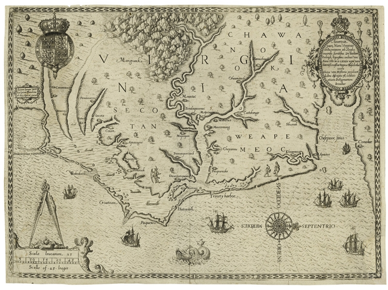 John White's Map of Virginia From 1590 -- The First Printed Map of Virginia and North Carolina