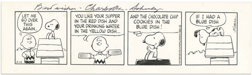 Charles Schulz Hand-Drawn Peanuts Comic Strip From 1986 -- Charlie Brown & Snoopy Negotiate His Treats