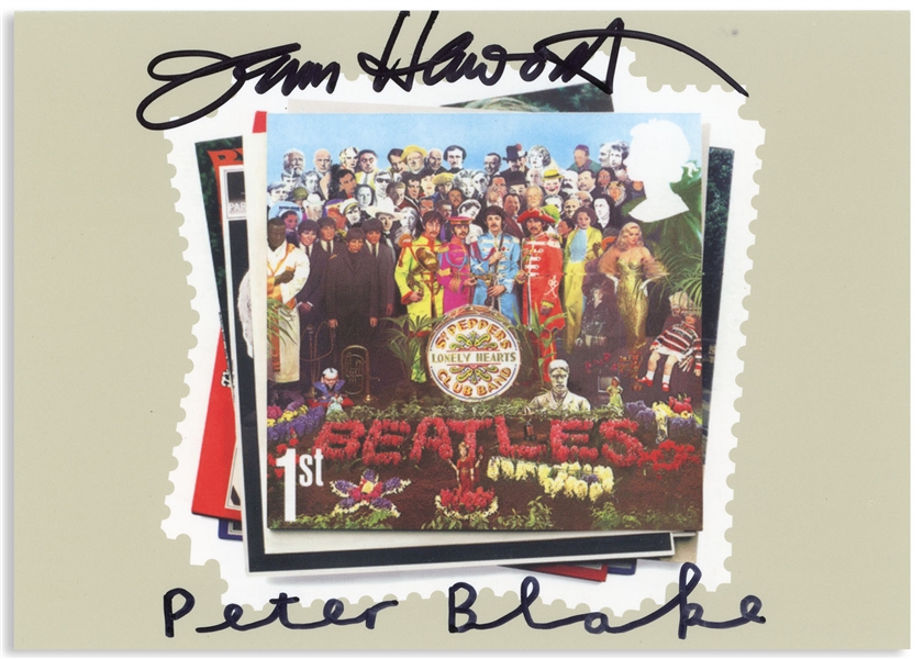 Peter Blake & Jann Haworth Signed ''Sgt. Pepper's Lonely Hearts Club Band'' Postcard, the Album Artwork They Designed