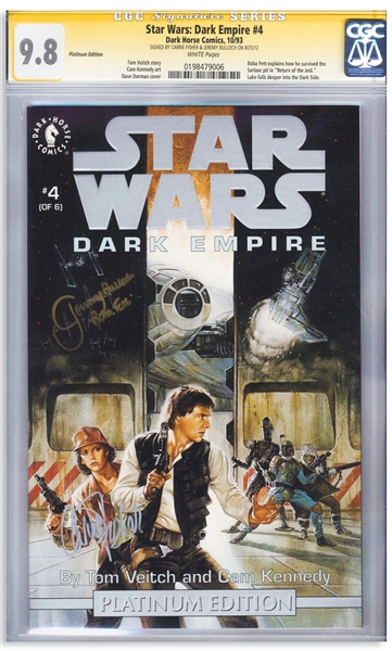 Carrie Fisher Signed ''Star Wars: Dark Empire'' Comic Book -- Also Signed by Boba Fett's Jeremy Bulloch