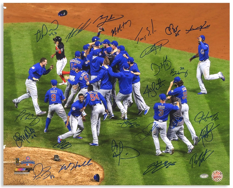 Chicago Clubs Team-Signed 2016 World Series 20'' x 16'' Photo -- Signed by 24 Players Including MVP Ben Zobrist