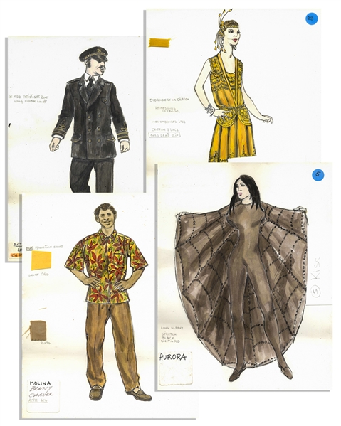 Costume Sketches by Tony Award Winning Costume Designer -- Four Sketches for ''Kiss of the Spider Woman'' and ''Show Boat''