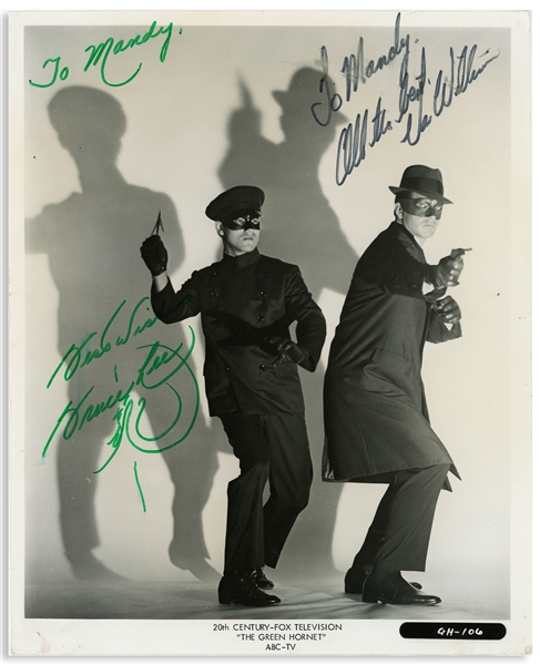 Scarce Bruce Lee Signed 8'' x 10'' Photo From ''The Green Hornet'', Also Signed by Van Williams -- With a Bold Signature by Lee, Who Signs in Both English and With His Chinese Dragon Symbol