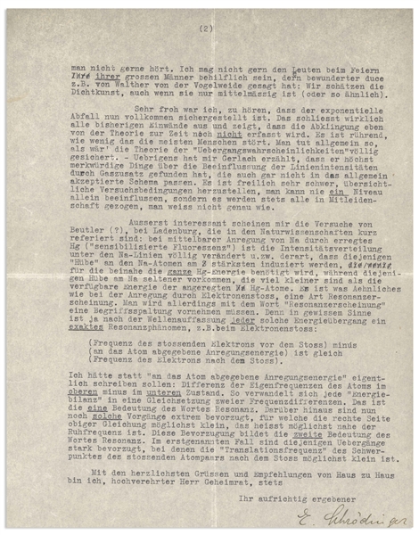 Erwin Schrodinger Lengthy Letter Signed From 1927, One Year After He Published the Schrodinger Equation, for Which He Won the Nobel Prize