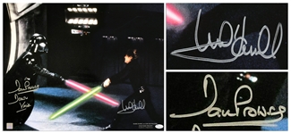Mark Hamill and Dave Prowse Signed 20 x 16 Star Wars Photo Showing Their Famous Light Saber Duel -- With JSA COA