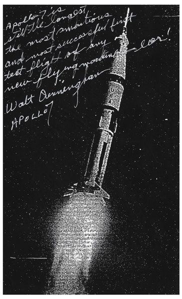Walter Cunningham Signed ''New York Times'' Poster From 12 October 1968, Regarding Apollo 7, the ''most successful first test flight of any new flying machine - ever!''