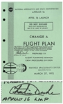 Charlie Duke Signed Copy of the Apollo 16 Flight Plan -- Also With His Handwritten Summary of the Mission