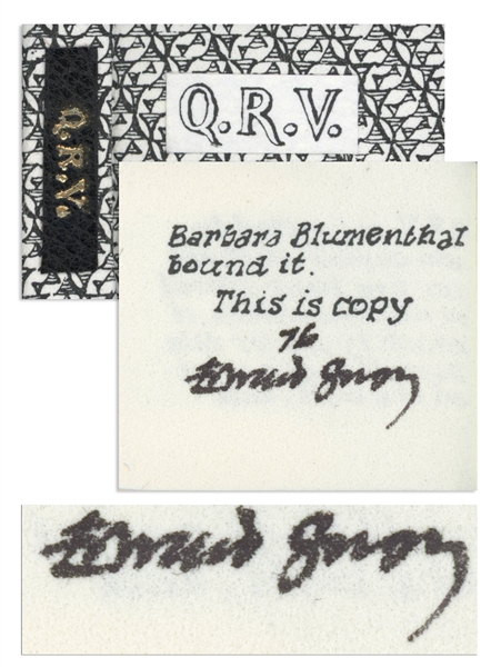 Edward Gorey Signed Limited First Edition of His Miniature Book ''Q.R.V.'' -- One of the Rarer Deluxe Copies Hand-Colored by Gorey