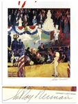 Leroy Neiman Signed 24 x 27.5 Print of The Presidents Birthday Party -- Depicting Marilyn Monroes Famous Serenade of Happy Birthday to You for JFK