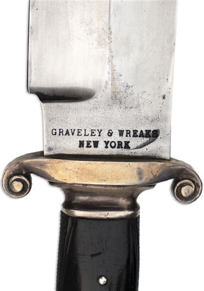 Civil War Era Graveley & Weaks Bowie Knife -- With Silver Eagle Head as Pommel & Housed in Leather Scabbard
