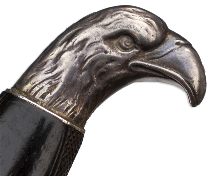 Civil War Era Graveley & Weaks Bowie Knife -- With Silver Eagle Head as Pommel & Housed in Leather Scabbard