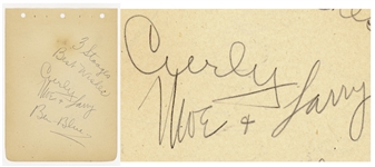 The Three Stooges Signed Album Page Including Curlys Signature -- Signed by Curly, Moe and Larry