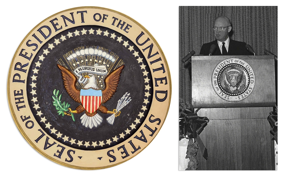 Official Presidential Podium Plaque Used in the Dwight D. Eisenhower Administration -- Rare 49-Star Plaque Represents Alaska's Entry Into the Union