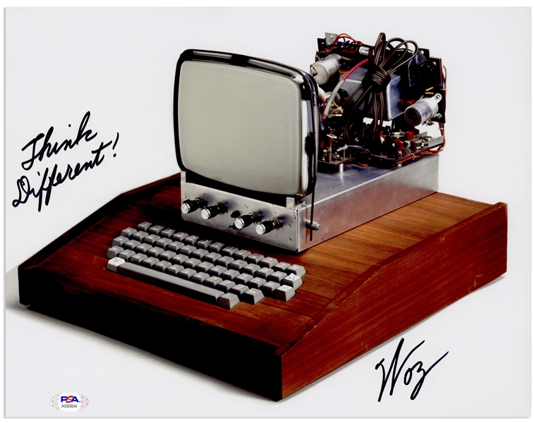 Steve Wozniak Signed 14'' x 11'' Photo of the Apple 1 Computer, Writing ''Think Different!'' -- With PSA/DNA COA