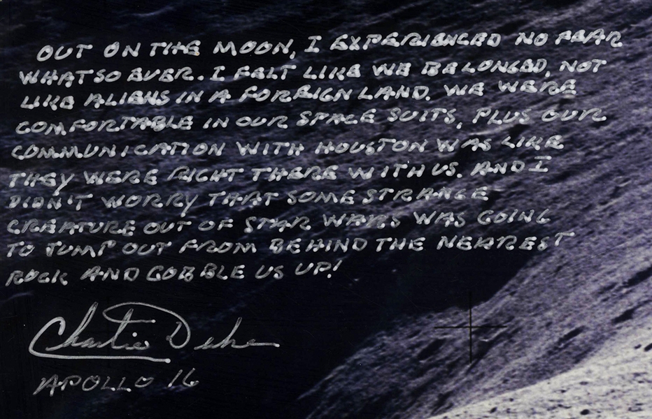 Charlie Duke 20'' x 16'' Photo of His Experience on the Moon: ''...I didn't worry that some strange creature out of Star Wars was going to jump out...and gobble us up!''