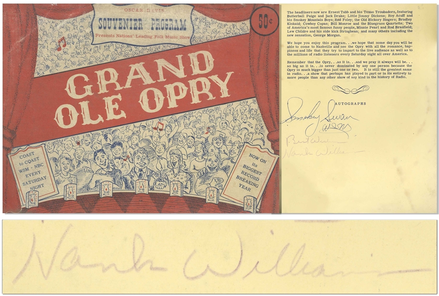 Hank Williams Signed Grand Ole Opry Radio Program