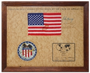 Apollo 16 U.S. Flag Flown to the Moon -- Signed by Crew-Members John Young, Thomas Mattingly and Charles Duke