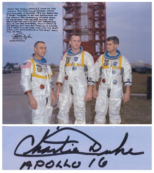 Apollo 16 Moonwalker Charlie Duke Signed 20'' x 16'' Photo of the Apollo 1 Crew -- Duke Served on the Post-Fire Team to Improve Safety for the Apollo Astronauts