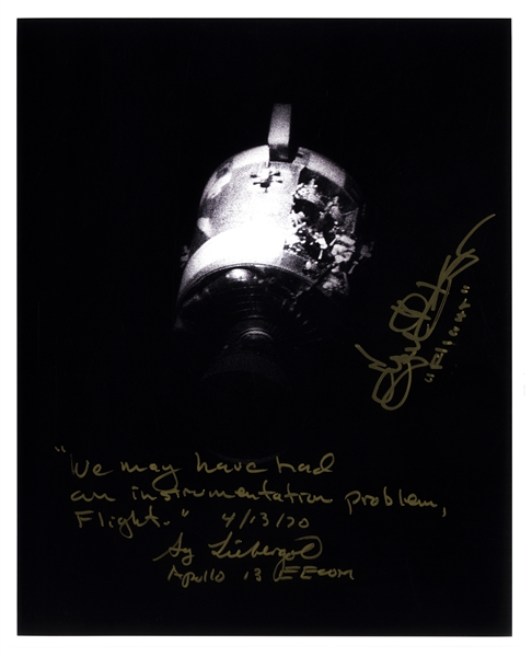 Apollo 13 Signed Photo by Flight Director Gene Kranz and EECOM Director Sy Liebergot -- The Two Men Responsible for Guiding the Apollo 13 Astronauts Back Home to Safety