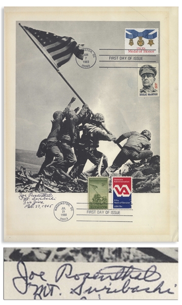 Joe Rosenthal Signed 8.5'' x 11'' Print of the Flag Raising at Iwo Jima