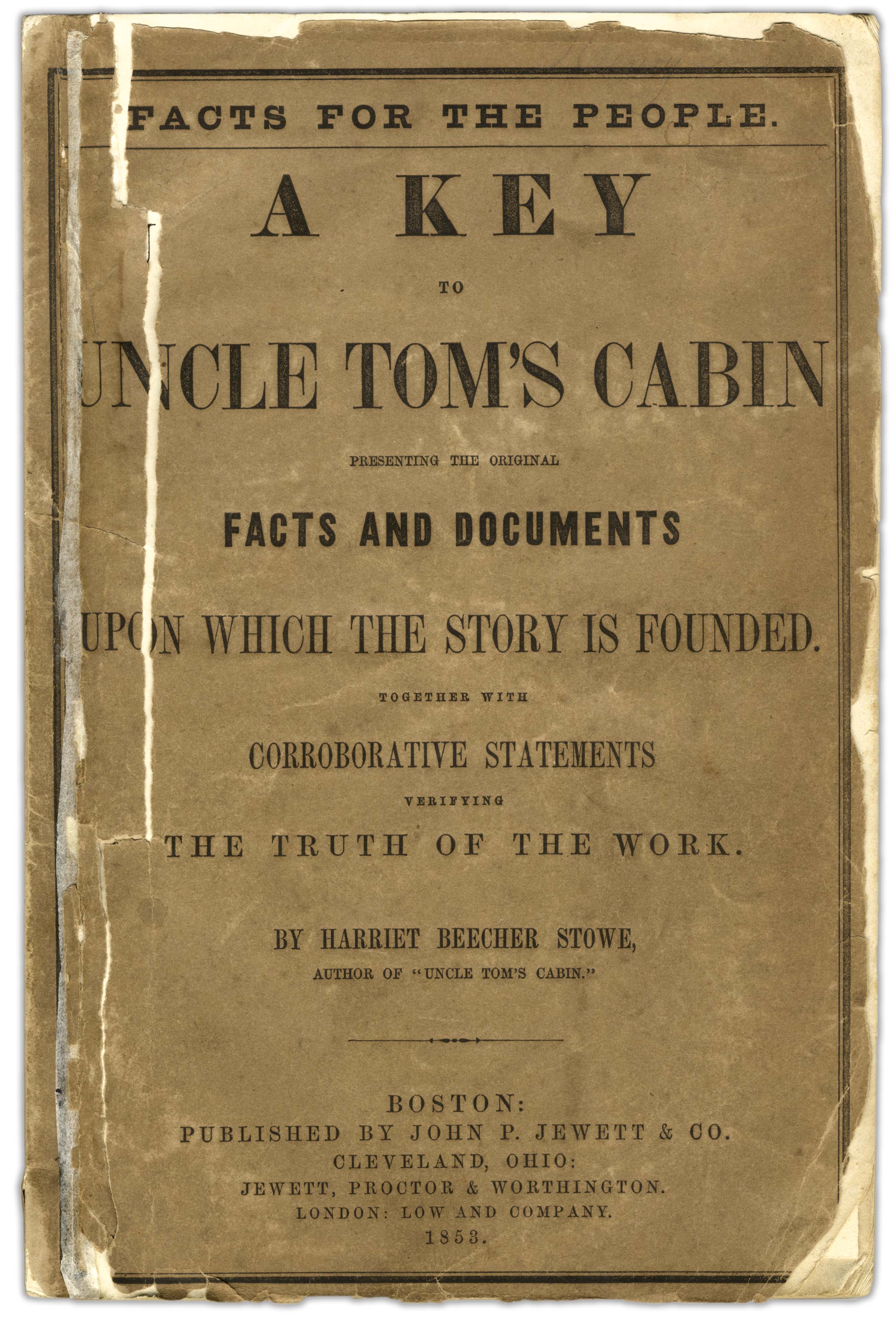 Korn halt ar Lot Detail - First Edition of ''A Key to Uncle Tom's Cabin'' by Harriet  Beecher Stowe, in Publisher's Wrappers
