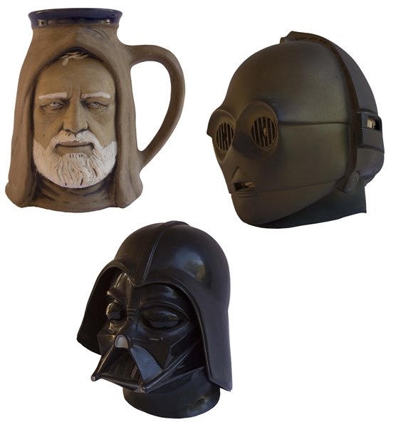 ''Star Wars'' Merchandising Lot of Items -- Darth Vader Hemet, CP3O Helmet & Obi Wan Kenobi Mug