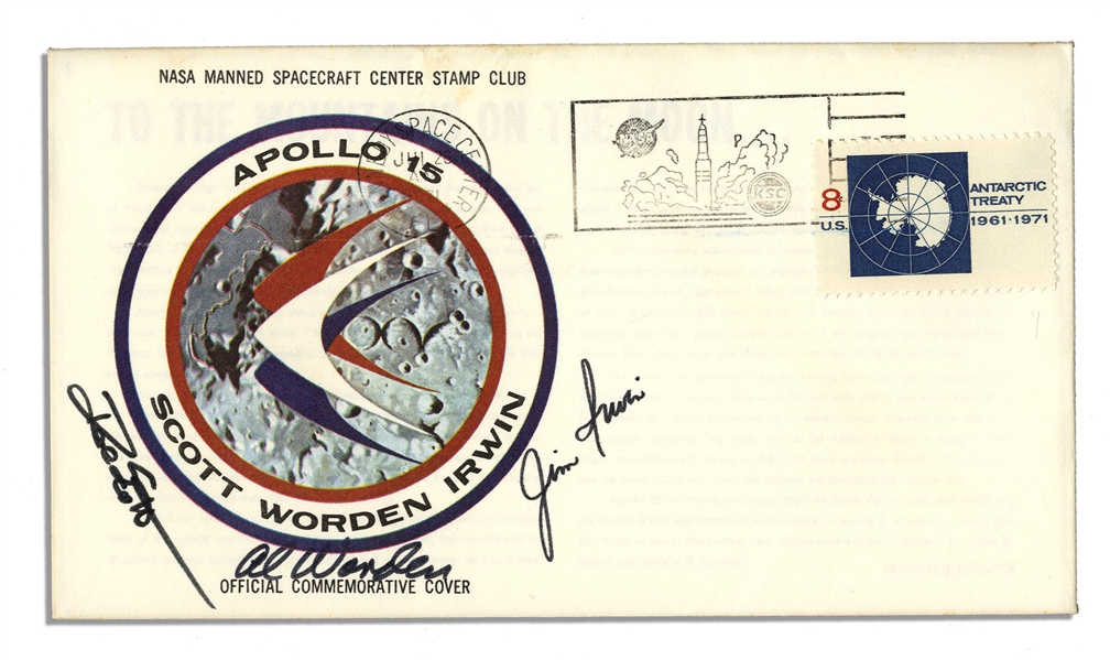 Apollo 15 Crew-Signed NASA Insurance Cover -- From Al Worden's Personal Collection, and Also With His Signed COA