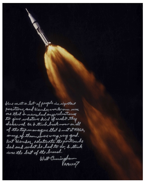 Walter Cunningham Signed 16'' x 20'' Photo With Personal Message Honoring Wernher von Braun