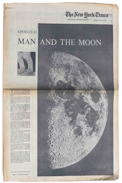 ''New York Times'' Newspaper From 21 July 1969 Reporting on the Apollo 11 Moon Landing