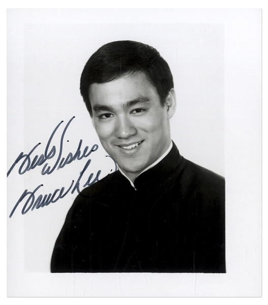Bruce Lee Signed Photo Without Inscription -- Lot Also Includes First Edition of ''Chinese Gung Fu'' and Early 1960s Business Card