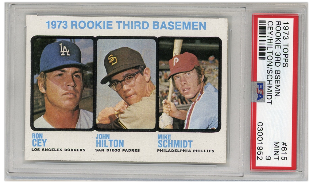 Mike Schmidt Phillies 3rd Basemen 1973 Topps Rookie Card #615 -- Graded PSA Mint 9