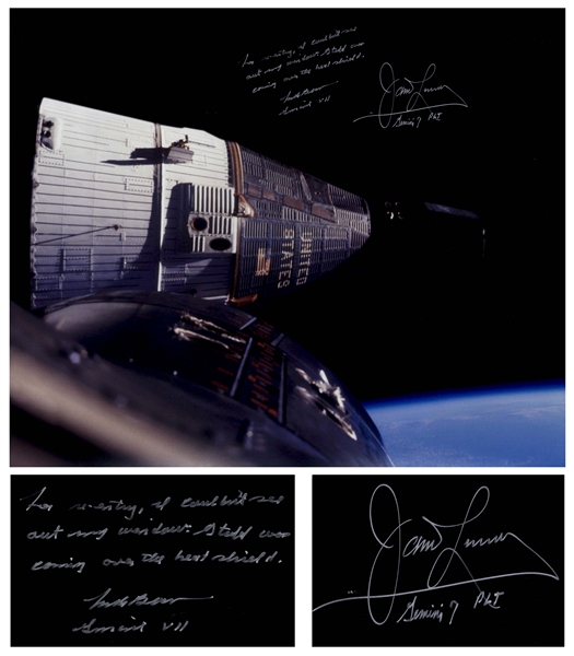 Frank Borman and James Lovell Signed 20'' x 16'' Photo of the Gemini 7 Spacecraft, as Seen by Gemini 6