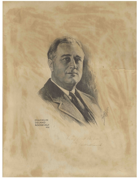 Franklin D. Roosevelt Signed 18'' x 24'' Sketch