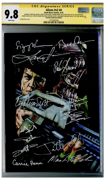 ''Aliens'' Cast-Signed Comic #4, Graded 9.8 -- Signed by 12 Key Cast Members Including Sigourney Weaver and Bill Paxton