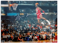 Michael Jordan 40 x 30 Signed Photo From the 1988 Slam Dunk Contest Showing Jordans Perfect Scoring Slam Dunk -- With Upper Deck COA