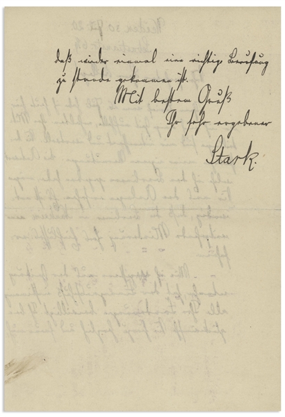 Nobel Prize Winning German Scientist Johannes Stark Autograph Letter Signed From 1920 -- ''...It is necessary that the Berliners experience a sweeping reduction of their influence in Nauheim...''