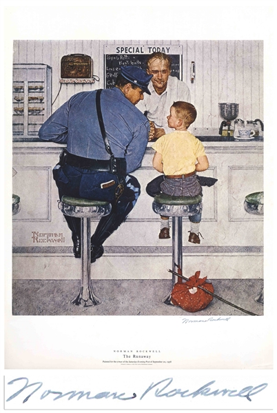 Norman Rockwell Large Signed Print of His Famous Painting ''The Runaway''