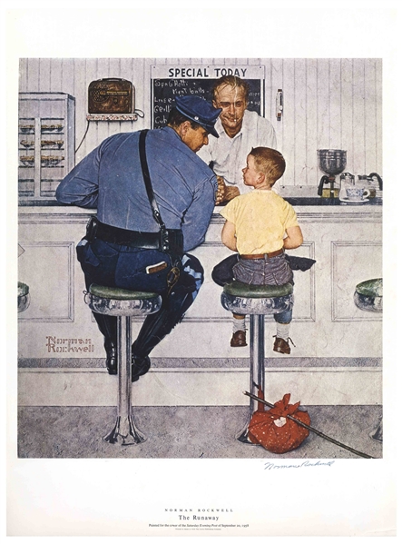 Norman Rockwell Large Signed Print of His Famous Painting ''The Runaway''