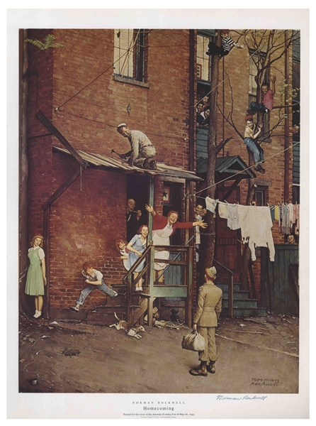 Norman Rockwell Large Signed Print of His World War II Themed ''The Saturday Evening Post'' Cover, ''Homecoming''