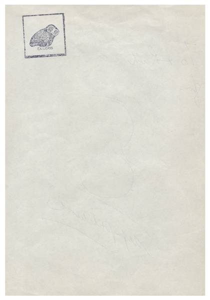 Alfred Hitchcock Signed Self-Portrait Sketch -- Measures 8.25'' x 12''
