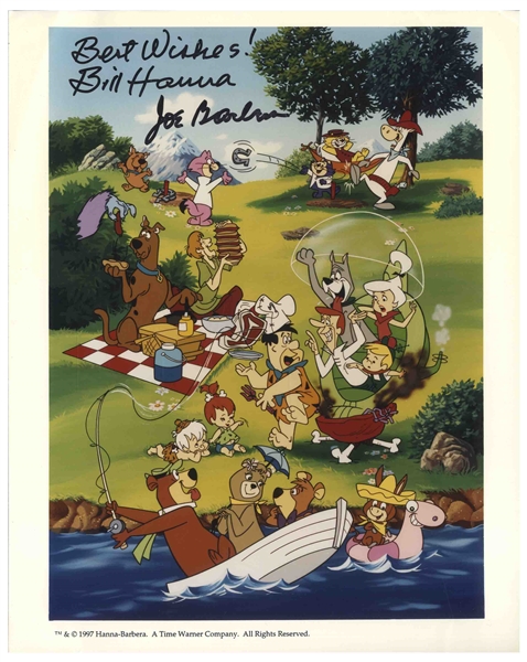 Bill Hanna & Joe Barbera Signed 8'' x 10'' Photo of Their Animated Characters -- Flintstones, Jetsons, Scooby-Doo, Etc.