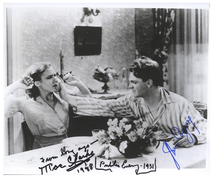 James Cagney and Mae Clarke Signed 10'' x 8'' Photo From ''The Public Enemy'' of the Notorious Grapefruit Scene -- With JSA COA