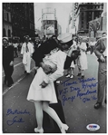Photo of the Iconic Times Square Kiss to Celebrate the End of World War II, Signed by the Couple Greta Zimmer & George Mendonsa -- Photo Measures 8 x 10, With PSA/DNA COA