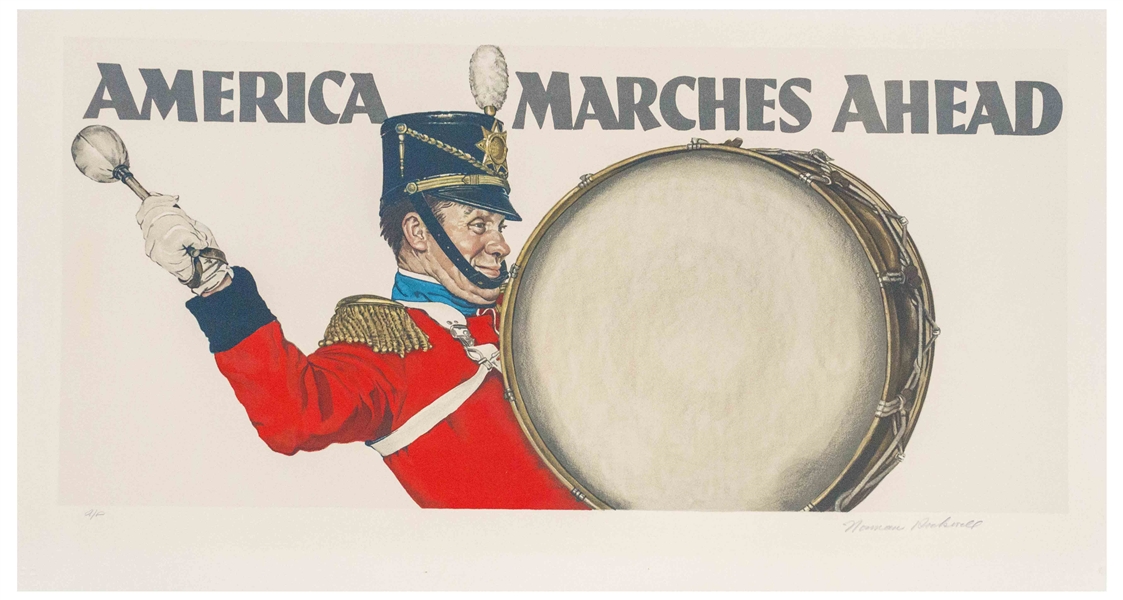 Norman Rockwell Signed Artist Proof Lithograph of ''America Marches Ahead'' -- Large Lithograph Completed in 1975