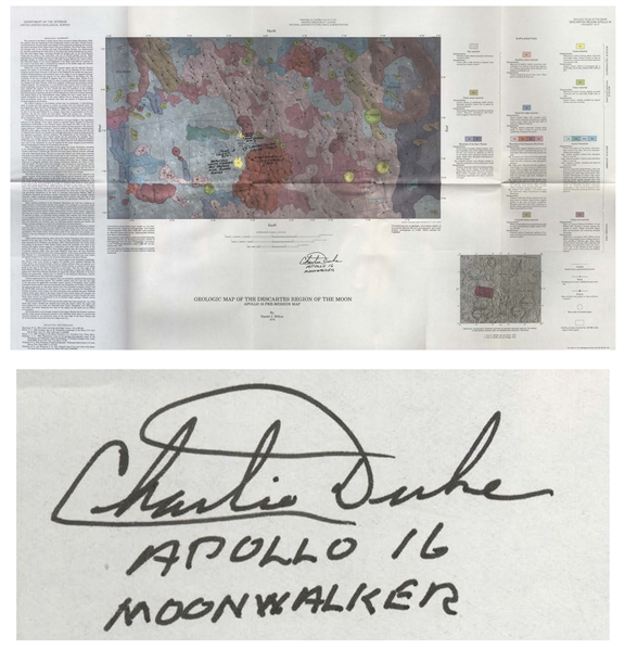 Charlie Duke Signed & Hand-Notated Apollo 16 Lunar Landing Map