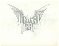 Original Jurassic Park Logo Sketch Created in Development for the 1993 Film -- Drawing Shows a Fearsome Pterodactyl Behind the Words Jurassic Park