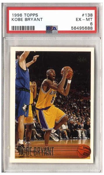 Kobe Bryant 1996 Topps Rookie Card #138 -- Graded PSA Excellent-Mint 6